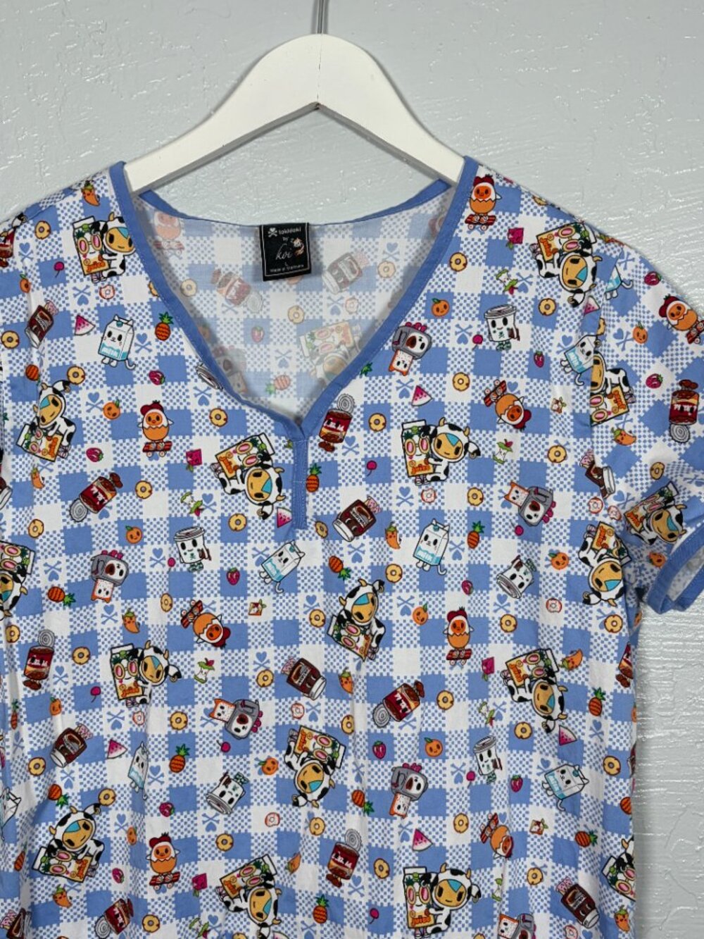 Koi Tokidoki Women L Summer Picnic Eve Scrub Top Shirt Stretch Pockets 1017TKD - Picture 3 of 7